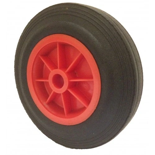 160mm Black Solid Rubber Tyre / Red Poly Centre Wheel 20mm Plain Bore 150kg 3 160mm Black Solid Rubber Tyre / Red Poly Centre Wheel 20mm Plain Bore 150kg